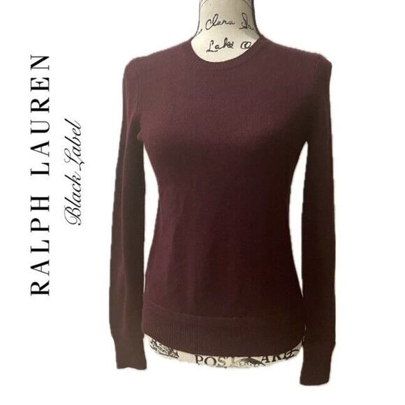 RALH LAUREN SWEATER CREW NECK CASHMERE BLACK LABEL MAROON SIZE SMALL AESTHETIC - Picture 1 of 14